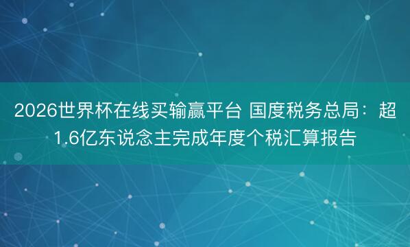 2026世界杯在线买输赢平台 国度税务总局：超1.6亿东说念主完成年度个税汇算报告